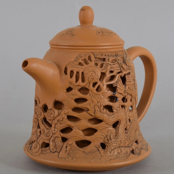 Chinese Yixing Teapot Double Wall Decorated with Dragon and Phoenix Signed - Picture 3 of 11